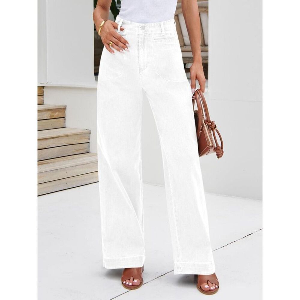 Imily Bela -  Womens Wide Leg Jeans High Waisted Stre White